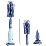 Vicloon Baby Flaschenbürste Set, 3 in 1 Silikon Babyflaschenbürste für Babyflaschenbürste und Sauger, BPA-frei, mit Soft Brush Saugerbürste Strohhalmreiniger(Blau)