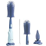 Vicloon Baby Flaschenbürste Set, 3 in 1 Silikon Babyflaschenbürste für Babyflaschenbürste und Sauger, BPA-frei, mit Soft Brush Saugerbürste Strohhalmreiniger(Blau)