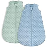 Yoofoss 2er Pack Schlafsack Baby Herbst Baumwolle 1.5 TOG Weich Babyschlafsack Neugeborene im 0-6 Monaten Perfekte für Frühling Herbst Blau und Grün