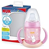 NUK First Choice Trinklernflasche mit Leuchteffekt, 6-18 Monate, 150 ml, Anti-Colic-Ventil, auslaufsicherer Trinkschnabel, Ergonomische Griffe, BPA-frei, Hase (pink), 1 Stück (1er Pack), 10215373