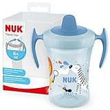 NUK Trainer Cup Trinklernbecher | auslaufsicherer Becher mit weichem Trinkschnabel & ergonomischen Griffen | 6+ Monate | 230 ml | BPA-frei | blaues Zebra, Kunststoff