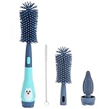 Vicloon Baby Flaschenbürste Set, 3 in 1 Silikon Babyflaschenbürste für Babyflaschenbürste und Sauger, BPA-frei, mit Soft Brush Saugerbürste Strohhalmreiniger(Blau-Pinguin)