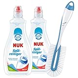 NUK Spülreiniger & Flaschenbürste für Babyflaschen | 2 x Spülreiniger 1 x Bürste für Flasche | 500 ml | Ideal für die Reinigung von Babyflaschen, Saugern & mehr | Parfümfrei | pH-neutral