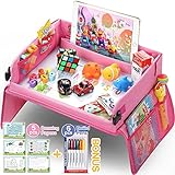 lenbest Kinder Reisetisch Kindersitz Spiel, Lernspielzeug für den Innenbereich mit 1 Transparenter Zeichnungsfilm + 5 Zeichenpapier + 6 Farbstifte - Zeichenbrett Geschenk für zu Hause, Reise(Rosa)